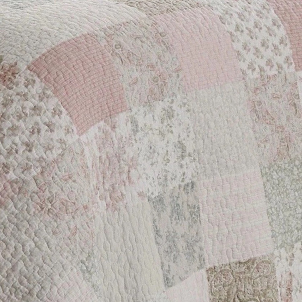 Laura Ashley Full/Queen PINK Patchwork Quilt Set Reversible 100% COTTON ~ 3Pc - Picture 3 of 7